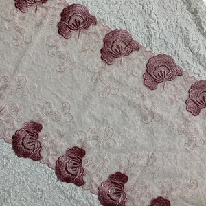 NEW!!! Beautiful Wide Embroidered Double Scalloped Pink Flower Trim, Sewing, Embellishments, Journaling, Scrapbooking, Collages