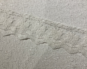 NEW!!! Pretty White Scalloped  Heavily Embroidered Trim, Sewing, Journaling and Crafting