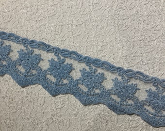 NEW!!! Pretty Blue  Scalloped  Heavily Embroidered Trim, Sewing, Journaling and Crafting