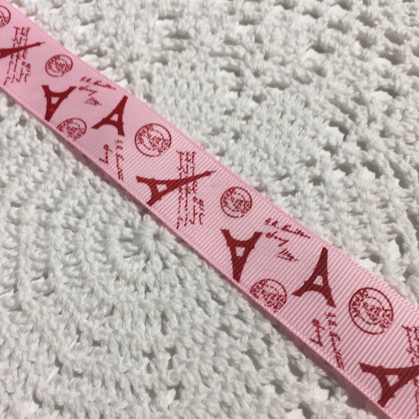 NEW!! Pink Gross Grain Eiffel Tower Ribbon, Sewing, Embellishments, Journaling, Collages