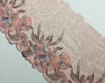 NEW!!! Wide Embroidered Pretty Pink Floral Trim, Sewing, Embellishments, Journaling, Scrapbooking, Collages