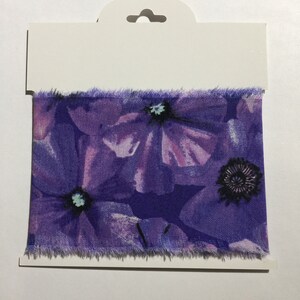 NEW!!! Hand Frayed Beautiful Purple Flowers Fabric Strip , Embellishments, Journaling, Sewing, Scrapbooking