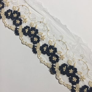 Back!!!  Heavily Embroidered Pretty Black Flower Netted Trim, Sewing, Embellishments, Journaling, Scrapbooking, Collages