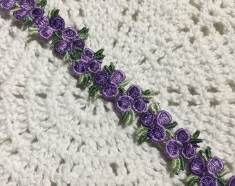 BACK!!! Mini Embroidered Purple Flower Trim, Embellishments, Scrapbooking, Journaling, Collages