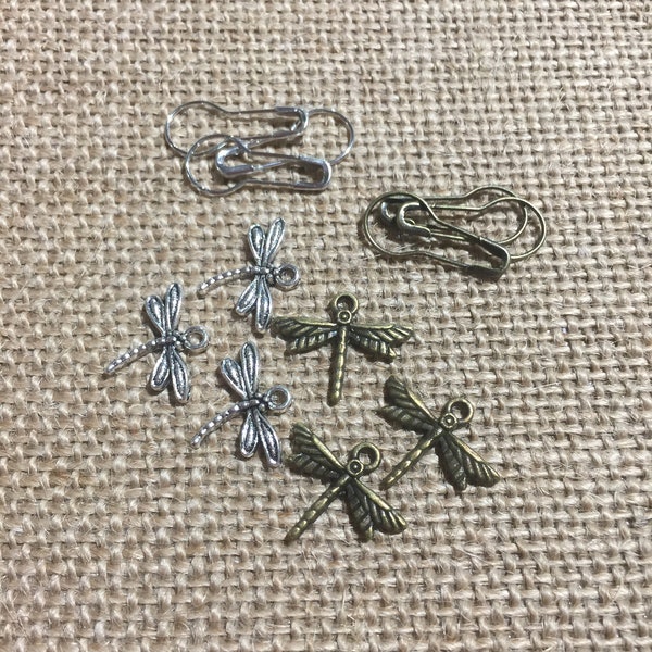 NEW!! Small Silver And Gold Dragonfly Charm Set W/ Bulb Pins (Set of 6 ) Embellishments, Jewelry, Scrapbooking, Collages, Journaling