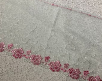 NEW!!!  Beautiful Pink Embroidered Scalloped Floral Trim, Sewing, Journaling, Scrapbooking, Collages, Snippets