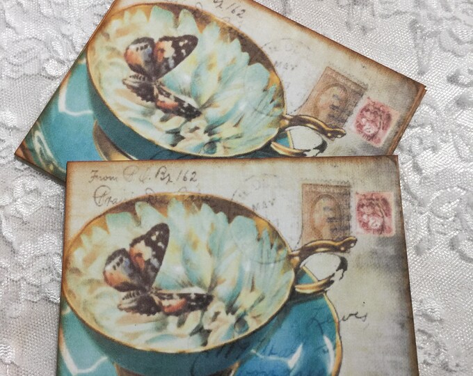 Vintage Postcard W/ Tea Cup Gift Tags Set of 6 Etsy