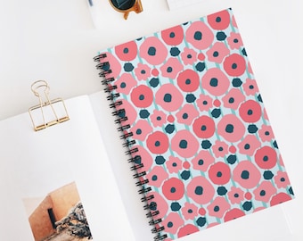 Pink Poppy Floral Spiral Notebook | Ruled Lined Journal