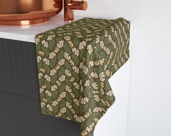 Cream Floral Pattern Hand Towel | Coneflower Motif, Cream Flowers and Green Leaves
