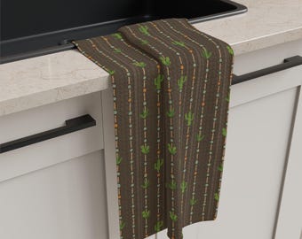 Southwestern Desert Striped Cactus Pattern  | Microfiber Tea Towel