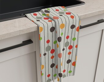 Retro Organic Polka Dot Garland | Microfiber Tea Towel | Mid Century Dot Pattern
