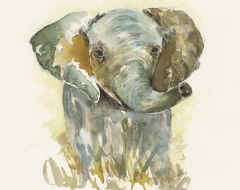 Watercolor Baby Elephant Fine Art Poster | Safari Animal Wall Art