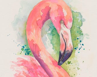 Watercolor Flamingo Fine Art Poster | Tropical Bird Wall Art