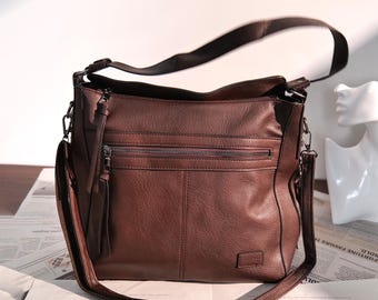 Men's Brown Leather Shoulder Bag | Casual Crossbody Messenger Bag | Men's Leather Tote Bag | Men's Gift | Birthday and Christmas Gift