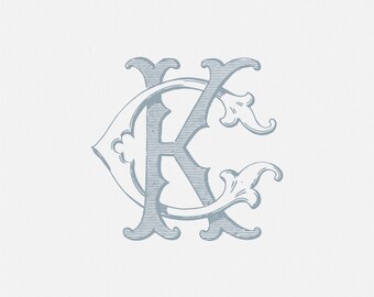 Monogram ślubny w stylu vintage: niestandardowe inicjały monogramu do pobrania w wersji cyfrowej