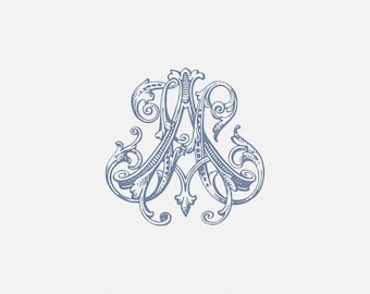 Monogram ślubny w stylu vintage: niestandardowe inicjały monogramu do pobrania w wersji cyfrowej
