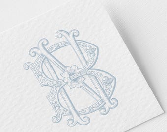 Monogram ślubny w stylu vintage: niestandardowe inicjały monogramu do pobrania w wersji cyfrowej