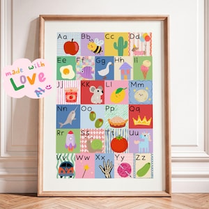 Alphabet Poster for Kids, ABC Nursery Wall Art, Colorful Alphabet Print, Educational Toddler Decor, Kids Learning Poster, Printed Wall Art