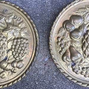 Pair of Brass Plates / Wall Decor / Pineapple / Fruit Arrangement