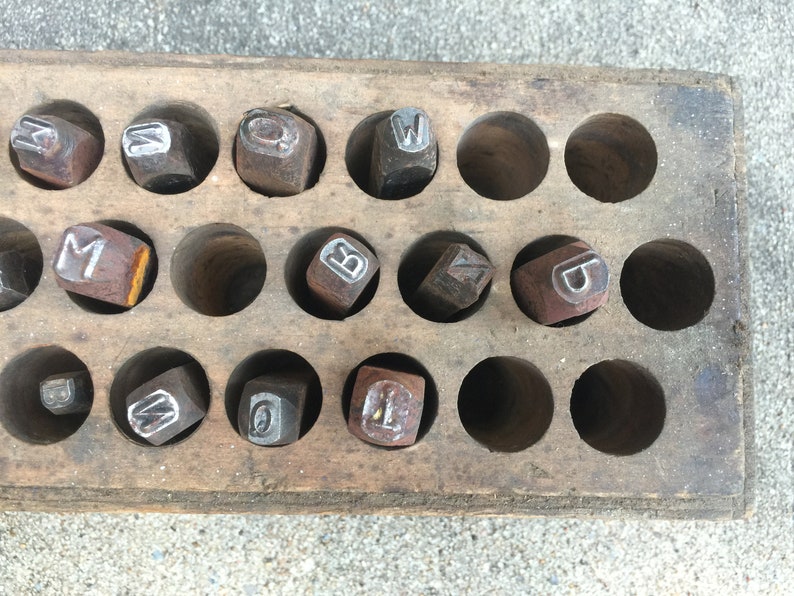 Metal Letter Stamps in Wooden Box Standard Bench Made Tagged Box