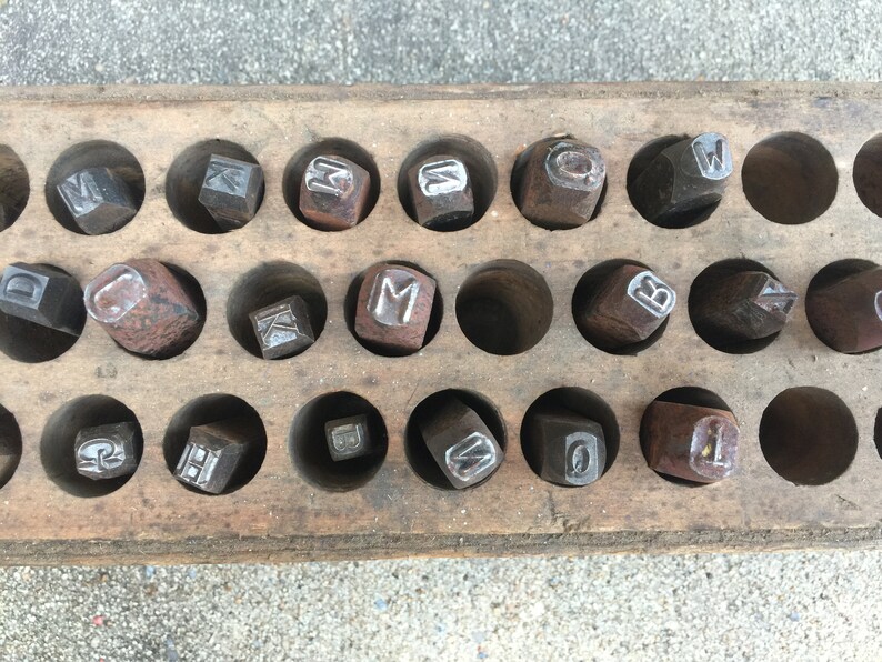 Metal Letter Stamps in Wooden Box Standard Bench Made Tagged Box