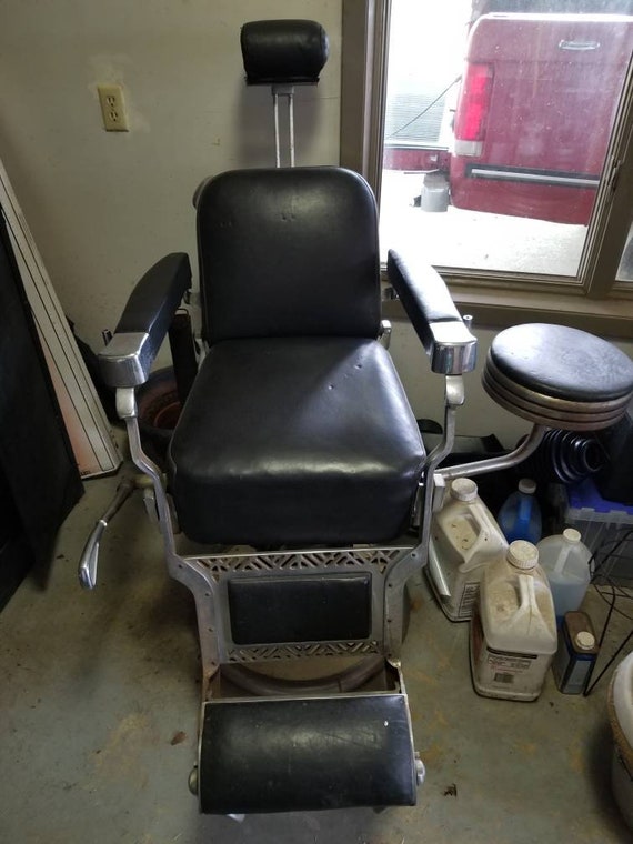 Antique Koken Barber Chair With Side Stool And Strap Etsy