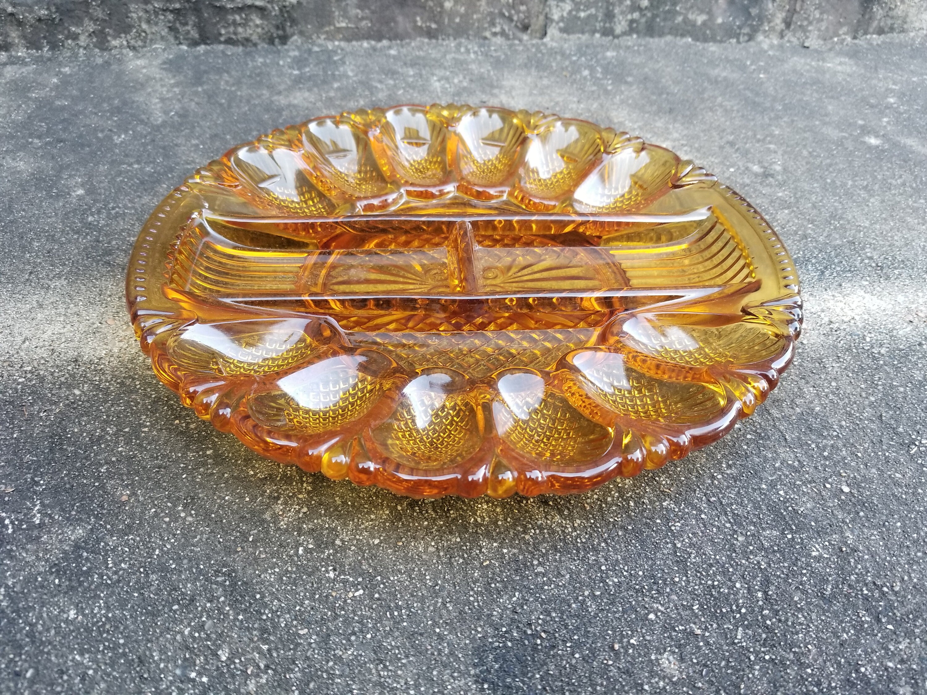 Amber Glass Egg Plate / Relish Tray / Divided Dish Etsy