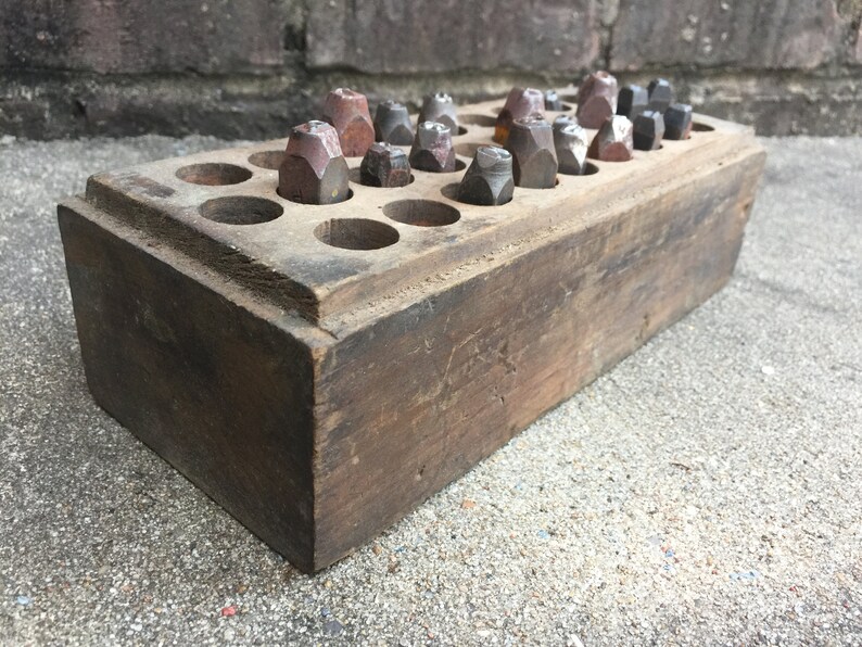 Metal Letter Stamps in Wooden Box Standard Bench Made Tagged Box