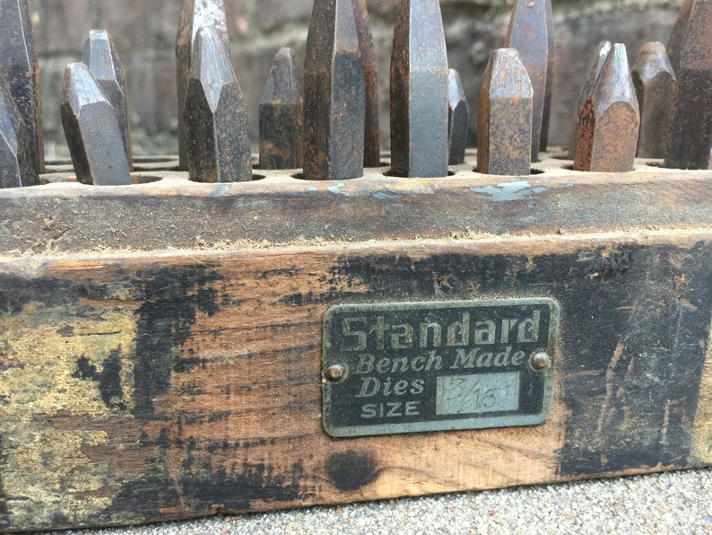 Metal Letter Stamps in Wooden Box Standard Bench Made Tagged Box