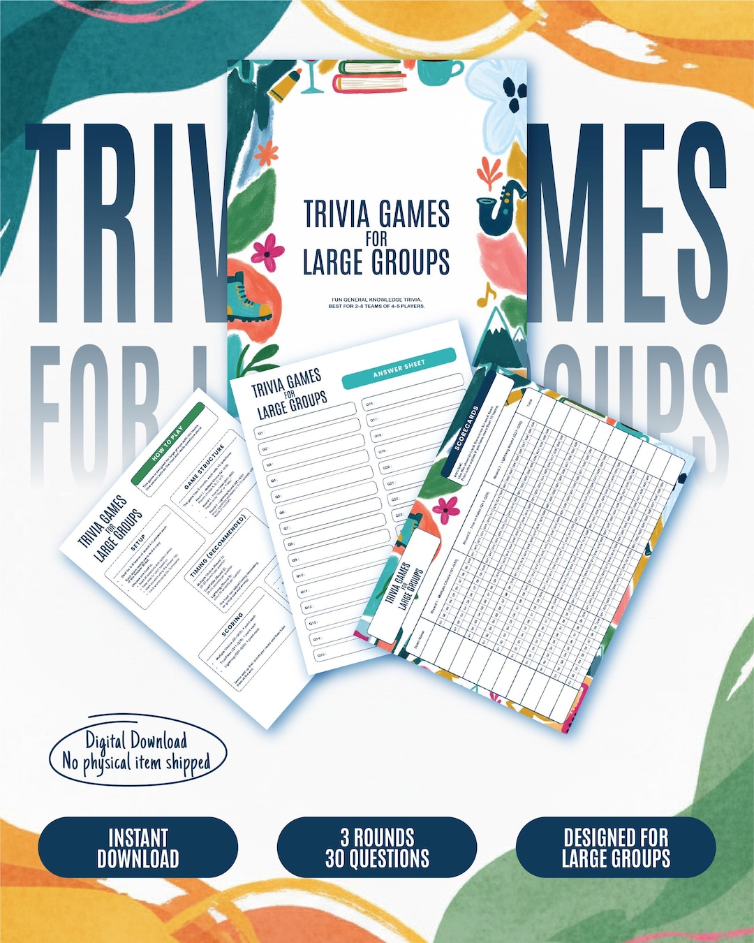 Trivia Games for Large Groups, Printable Quiz Night, Office Party Team ...