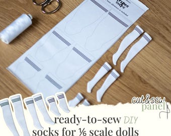 3 stripes Socks - Cut & Sew Panel | Printed Fabric Pattern for Fashion Dolls 1/6 scale