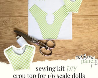 Green Gingham Crop Top -Cut & Sew Panel | Printed Fabric Pattern for Fashion Dolls 1/6 scale