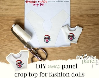 Santa Bubble Crop Top -Cut & Sew Panel | Printed Fabric Pattern for Fashion Dolls 1/6 scale