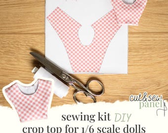 Pink Gingham Crop Top -Cut & Sew Panel | Printed Fabric Pattern for Fashion Dolls 1/6 scale