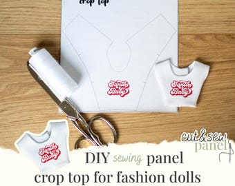Santa Baby Crop Top -Cut & Sew Panel | Printed Fabric Pattern for Fashion Dolls 1/6 scale