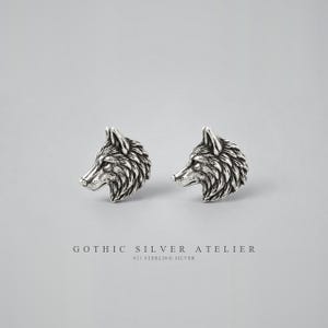 Örhängen med varghuvud, 925 sterlingsilver, oxiderade gotiska smycken för kvinnor, present till henne