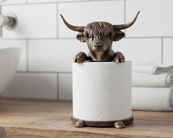 Highland Cow Toilet Roll Holder | Rustic Farmhouse Bathroom Decor