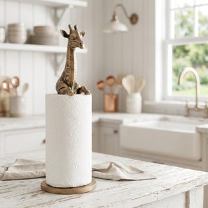 Giraffe Kitchen Roll Holder | Rustic Paper Towel Stand | Safari Decor image 4
