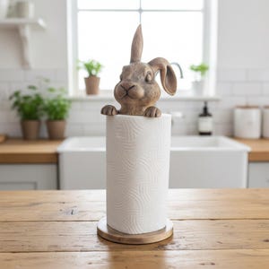 Rustic Rabbit Kitchen Roll Holder | Bunny Paper Towel Stand | Rabbit Lover Gift