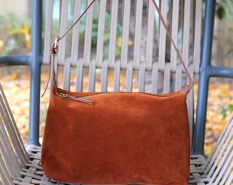 Brown Suede Handbag, Chocolate Suede Small Tote Bag, Slouchy Shoulder Purse, Soft Suede Crossbody Bag, Boho Underarm Bag