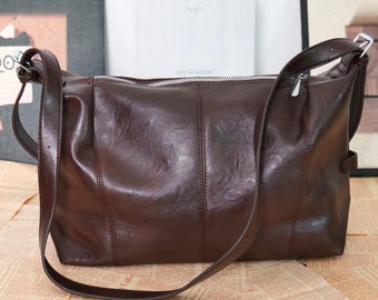 Brown Square Large Capacity PU Leather Shoulder Bag | Hobo Shoulder Bag with Adjustable Shoulder Strap | Everyday Handbag | Birthday Gift