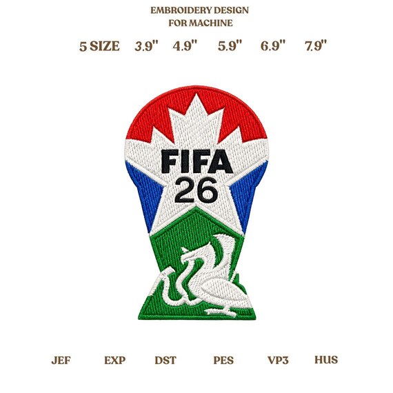 Soccer Cup 2026 Embroidery Design, Football Tournament Patch Badge, Sports Trophy Logo, Machine Embroidery File JEF PES DST