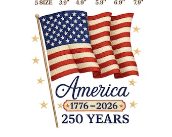 Bordado de 250 años de Estados Unidos, diseño de la bandera patriótica, aniversario de EE. UU. 1776-2026, archivo de bordado de la Independencia