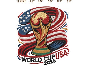 World Cup USA 2026 Embroidery Design, Soccer Trophy Flag Machine Embroidery File, Football Pattern