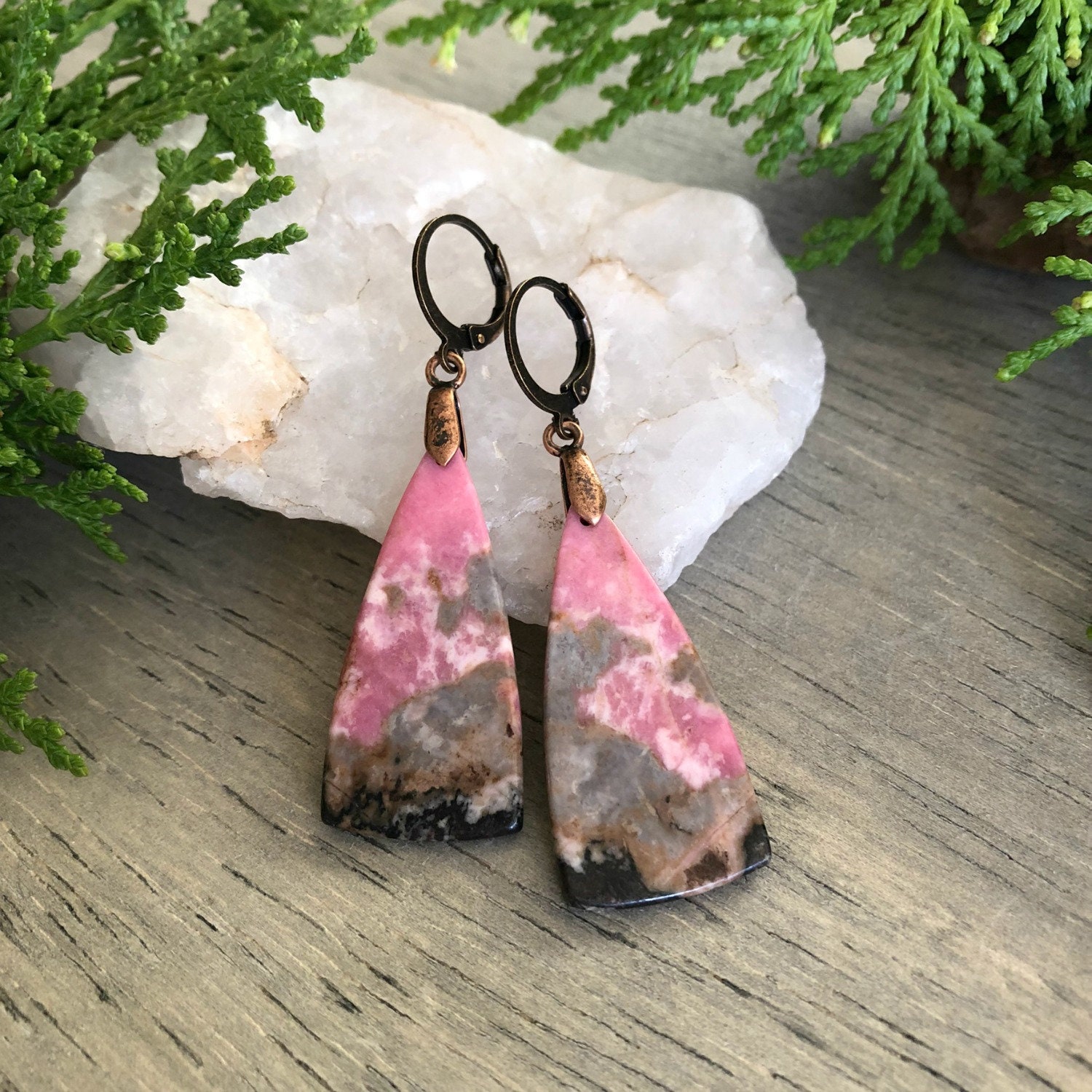 Pink Rhodonite Earrings natural Inca Rose stone jewelry Etsy