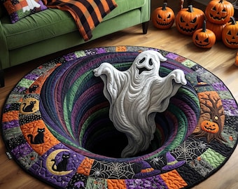 Alfombra redonda de fantasmas de Halloween, alfombra de piso de fantasmas espeluznantes, alfombra de túnel embrujado 3D, alfombra redonda de área de Halloween de brujas, decoración de otoño de calabazas