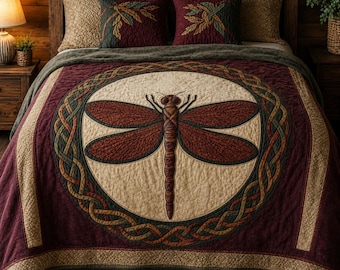 Manta celta con libélulas, manta decorativa con libélulas, decoración con nudos celtas, manta inspirada en la naturaleza, regalo rústico del bosque, regalo para amantes de las libélulas