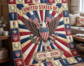 Estados Unidos de América 1776–2026 Manta acolchada patriótica, manta con águila calva americana, ropa de cama para la celebración del 250 aniversario de Estados Unidos, decoración del 4 de julio