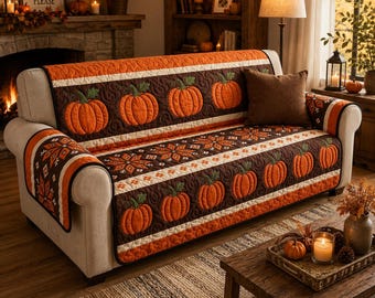 Juego de fundas para sofá y almohadas con diseño de calabazas de otoño, funda para sofá de otoño, decoración para sala de estar con temática de cosecha de calabazas, protector de muebles para Acción de Gracias.