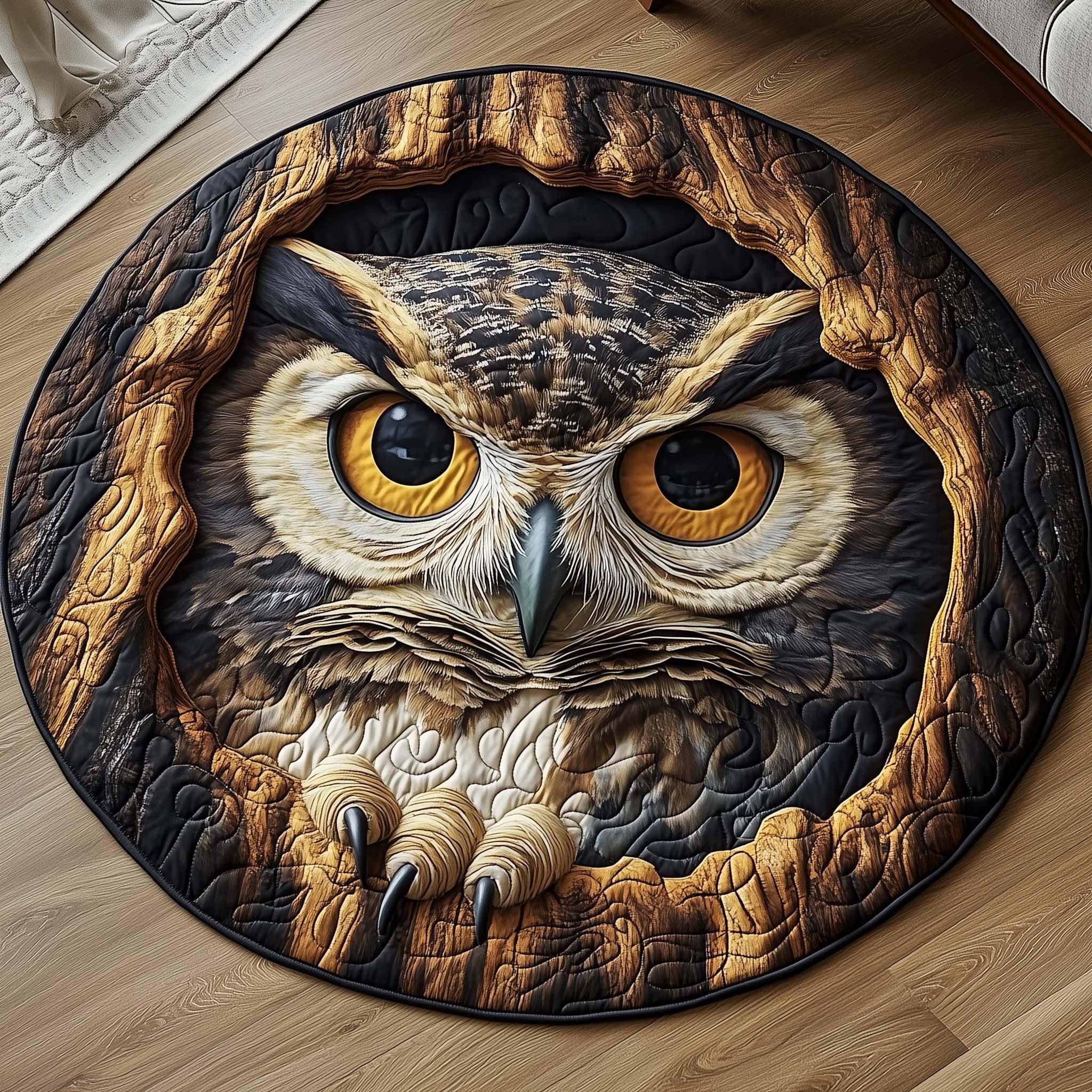 Owl Round Mat, Woodland Owl Floor Mat, Rustic Nature Animal Round Mat Home Decor